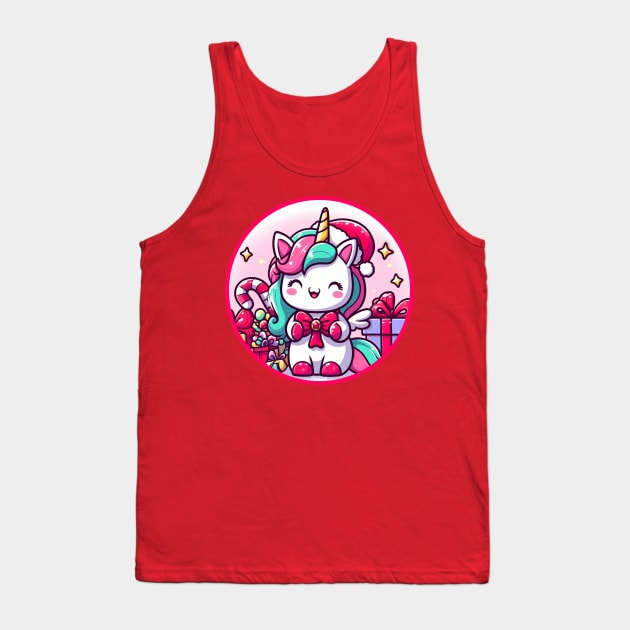 Christmas Unicorn with Bow Tank Top by Pickledjo